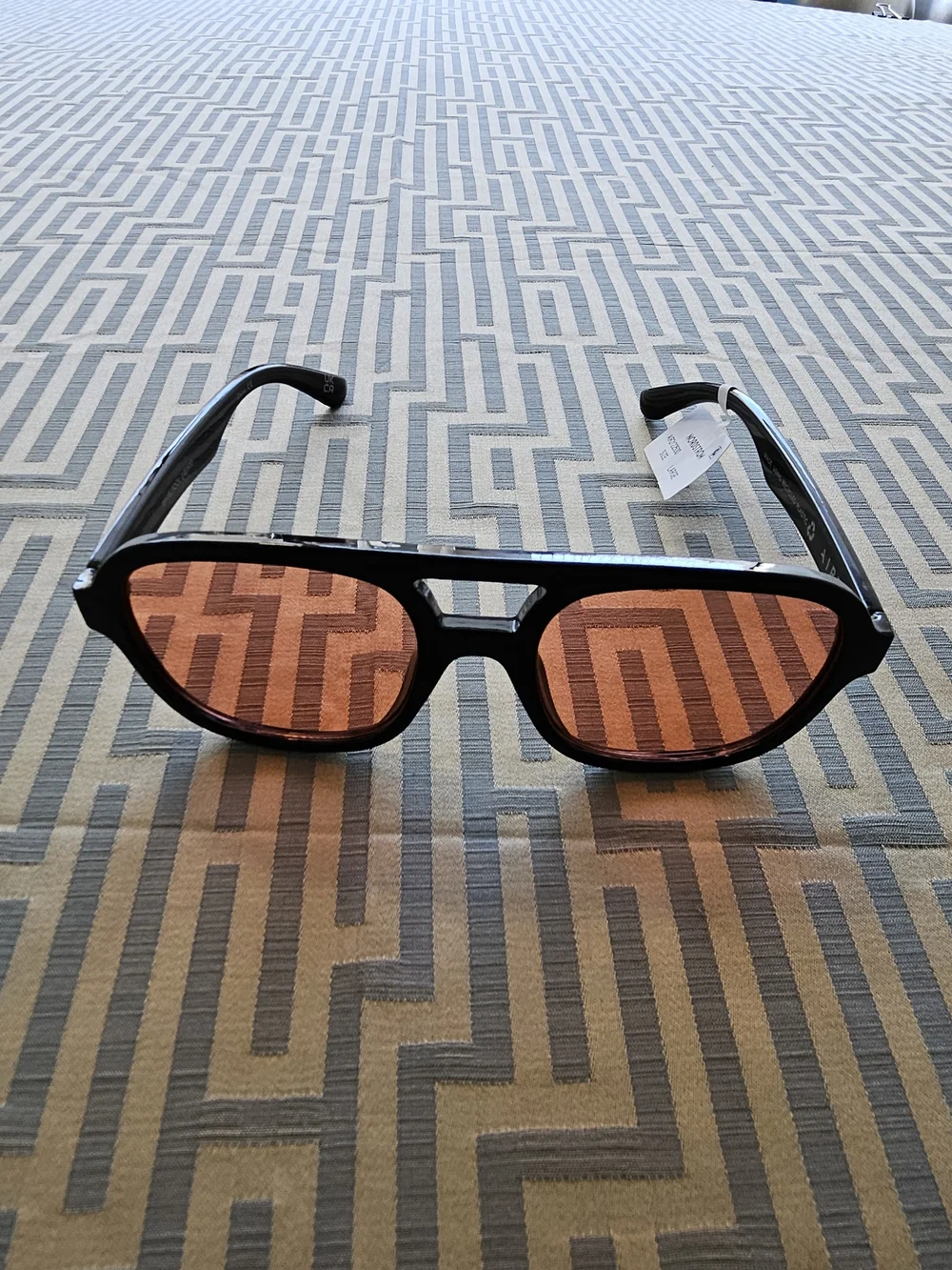 Black Frame Sunglasses with Amber Lenses - Women